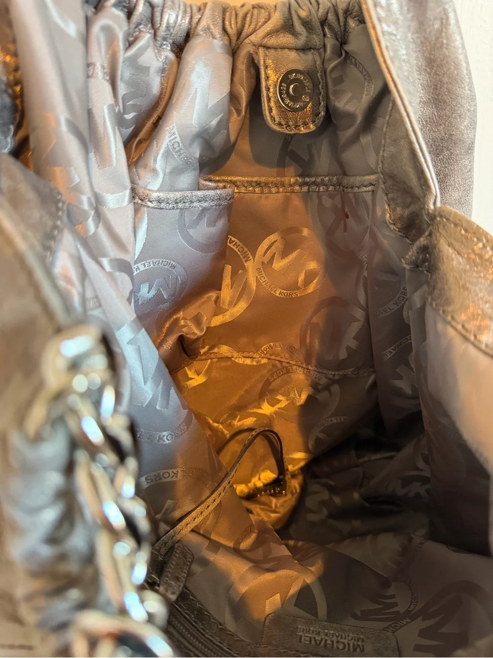 NWOT Vintage Michael Kors Hobo Bag in Metallic Leather & Chunky Silver Hardware